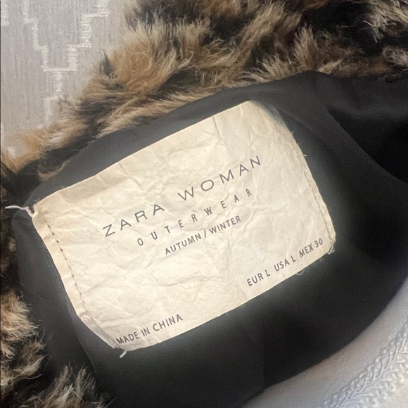 Zara Brown Leopard Print Teddy Jacket - Picture 2 of 3